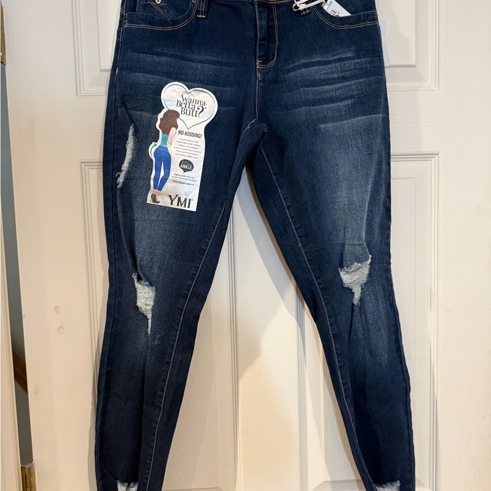 YMI Women's Navy Distressed Skinny Jeans